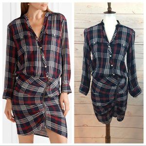 Veronica Beard Emory Plaid Ruched Mini Dress in Red/Blue